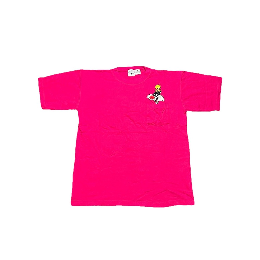 Vintage 1991 Looney‎ Tunes Tweety Sylvester Embroidered Pocket T-Shirt Medium